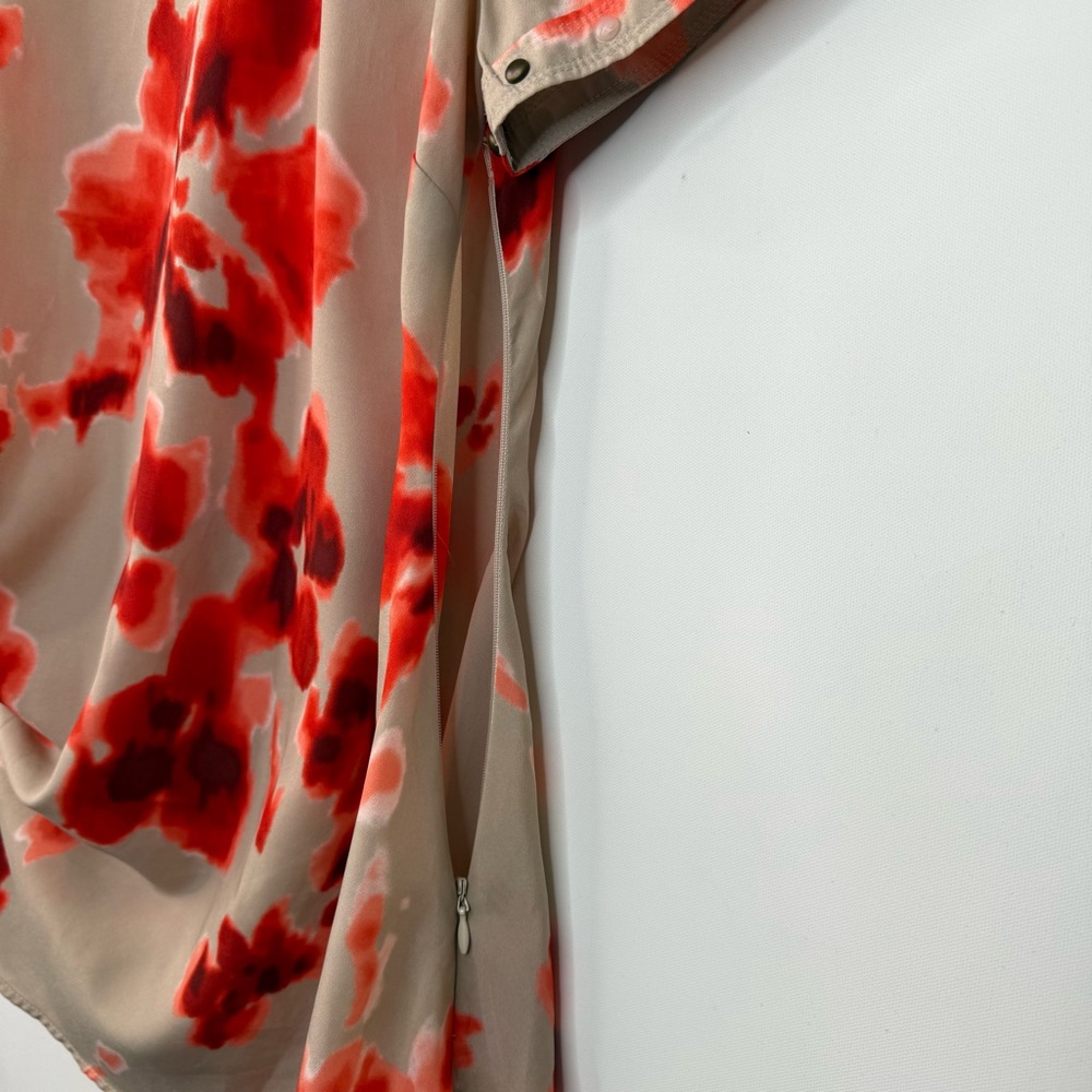 Michael Michael Kors Womans Floral Top Blouse Rusched Side Short Sleeve Size 8 - Picture 6 of 10